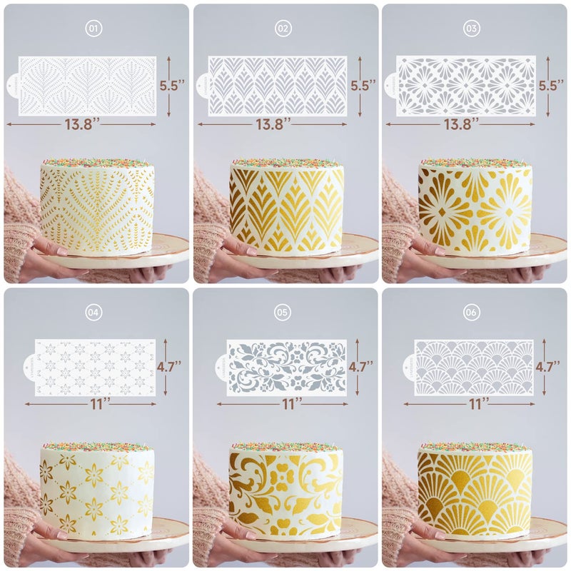 LYMSSESS 6PCS Cake Stencils Decorating Buttercream, for Cake Decorating, Floral Hollow Lace & Templates for Wedding & Birthday Decor (Style B) - Image 2